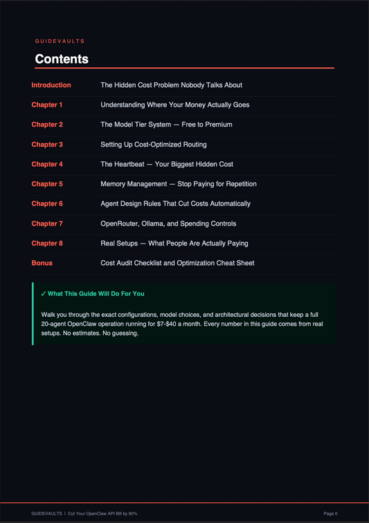 Table of contents for a guide on hidden costs, displayed on a black background.