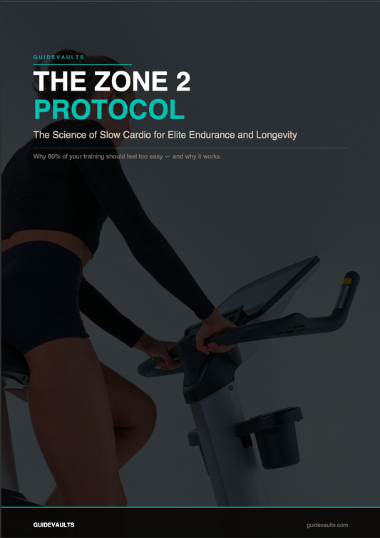 Person on a stationary bike with 'The Zone 2 Protocol' text overlay