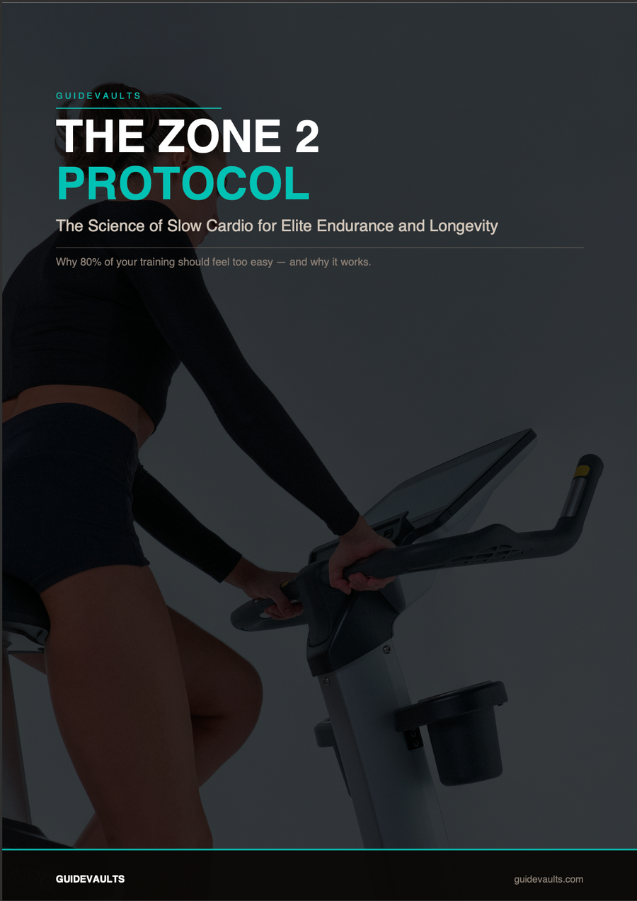 Person on a stationary bike with 'The Zone 2 Protocol' text overlay