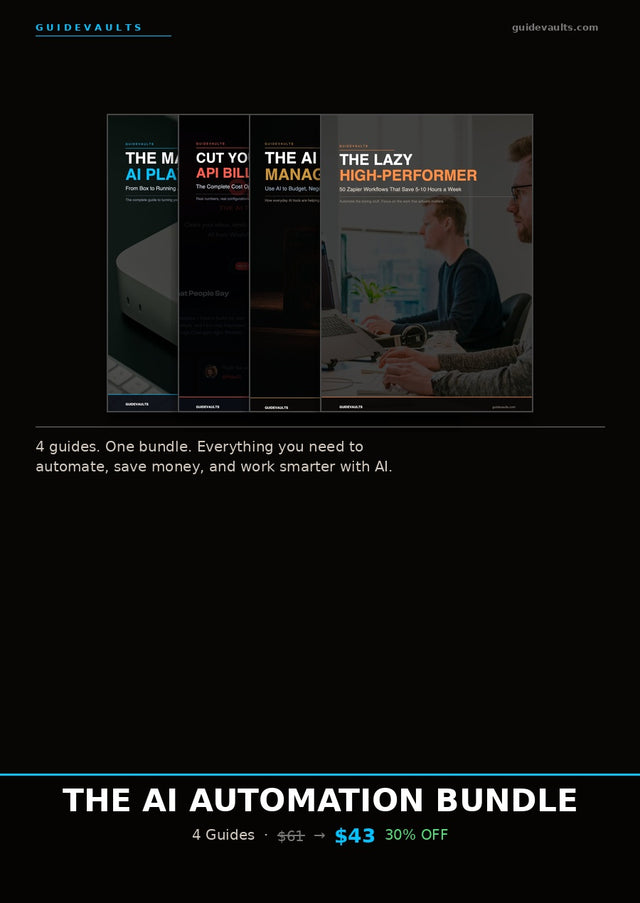 Promotional graphic for 'The AI Automation Bundle' with text and images of guides.