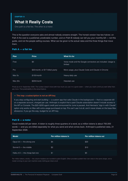 Sample page from the chapter on keeping the assistant running, showing step-by-step cards and the exact commands.