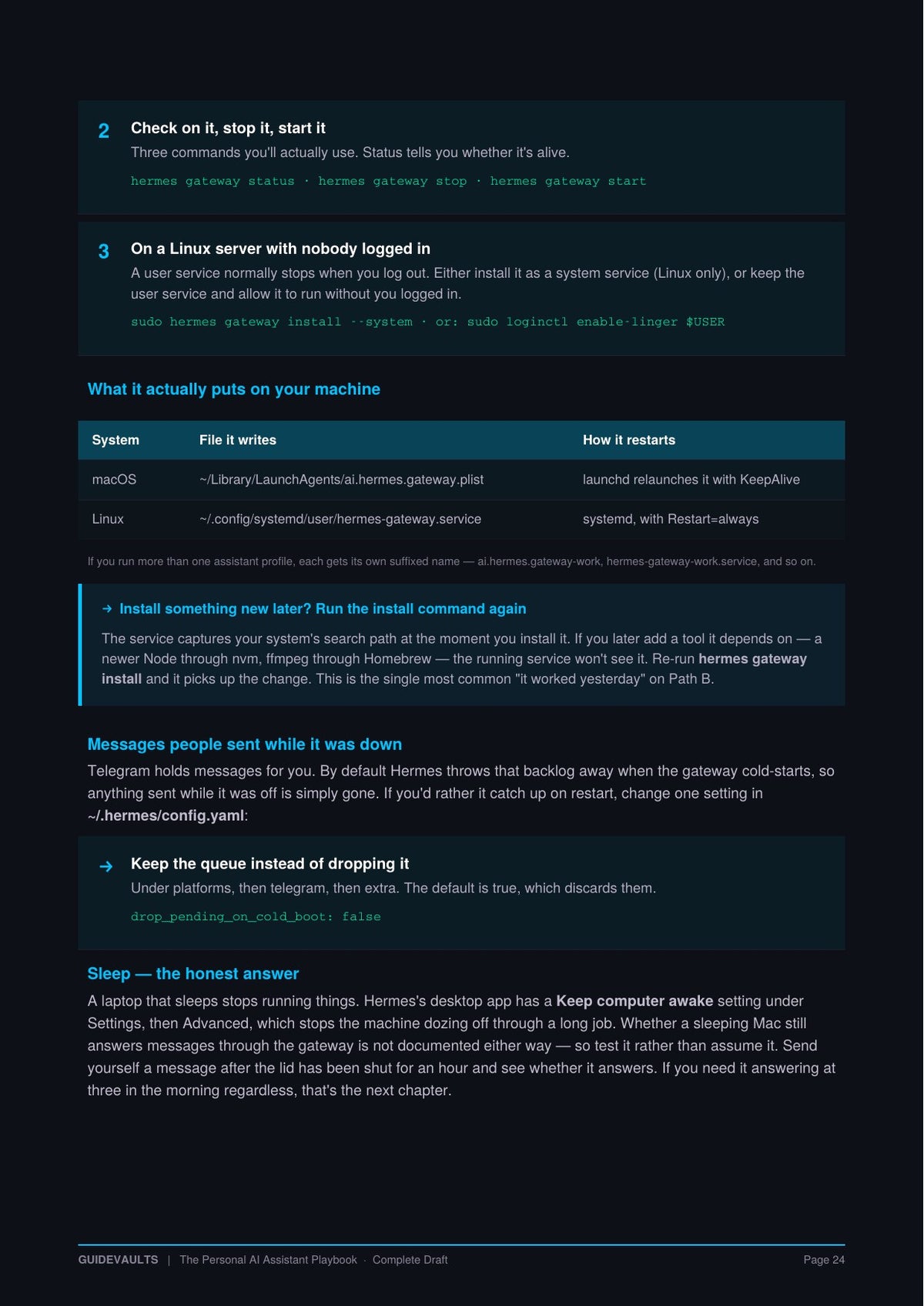 Sample page comparing the cost of running the assistant on your own computer versus a rented server, with dated prices.