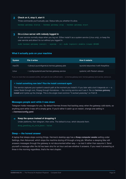 Sample page comparing the cost of running the assistant on your own computer versus a rented server, with dated prices.